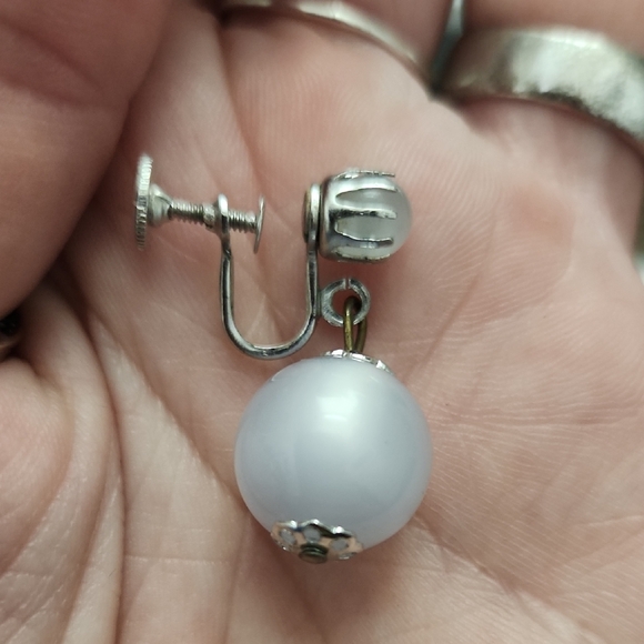 Elegant White Drop Earrings with Textured Studs - Picture 5 of 5